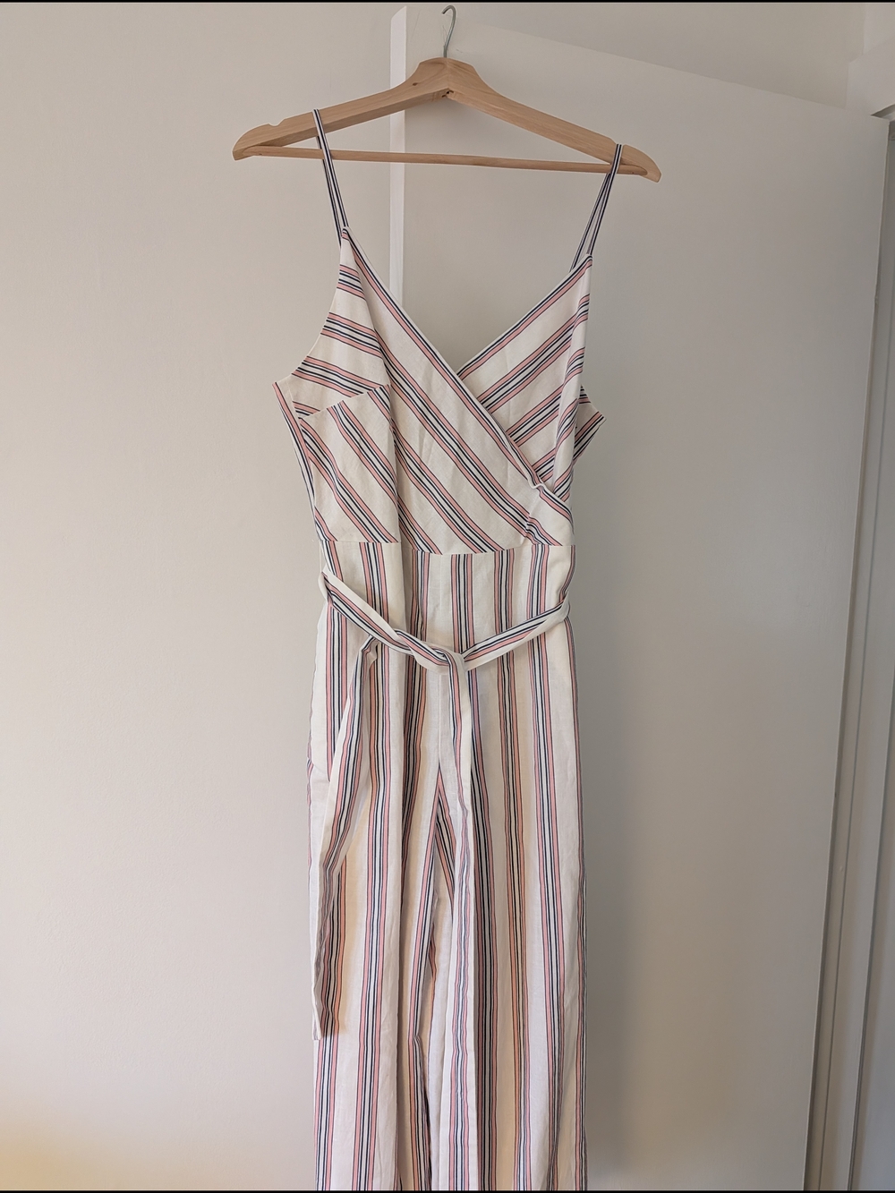 Banana Republic Cream Jumpsuit with Pink and Navy Stripes